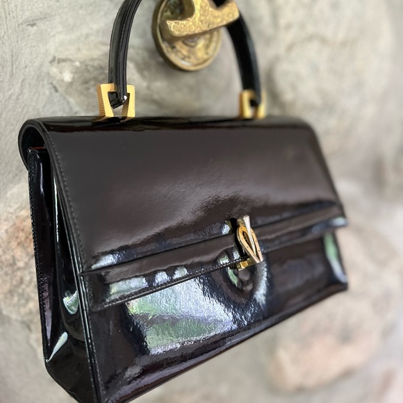 Vintage 1960s classic / mid central modern patent leather box purse - Picture 4 of 11